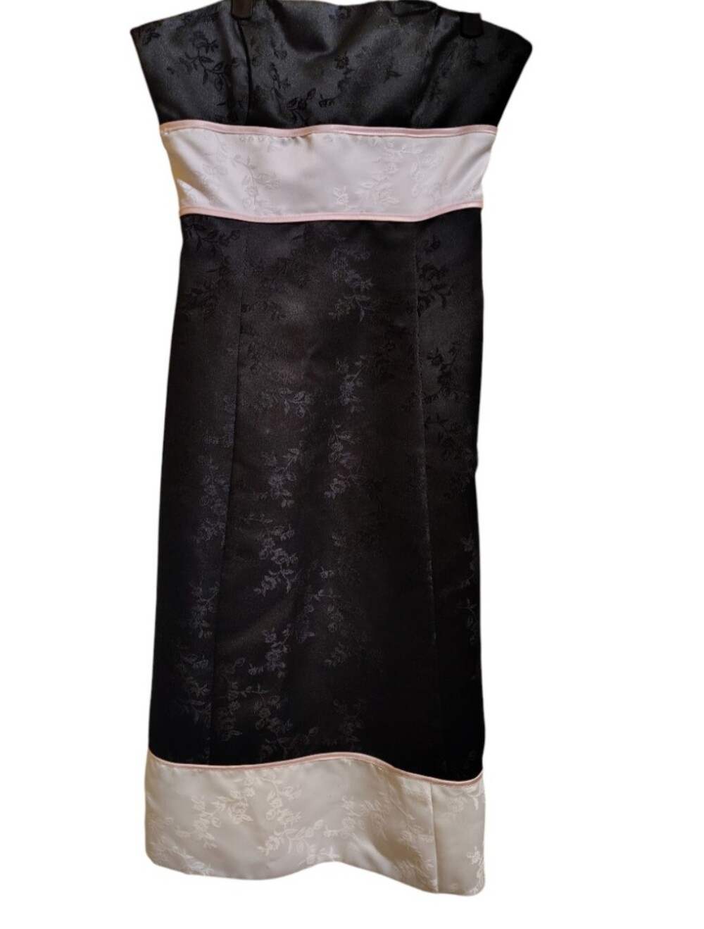 Y2K Girls Nite Out Black And White Satin Jaquard Strapless Dress, Size 5/6